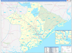 Charleston-North Charleston Metro Area Wall Map Basic Style 2024